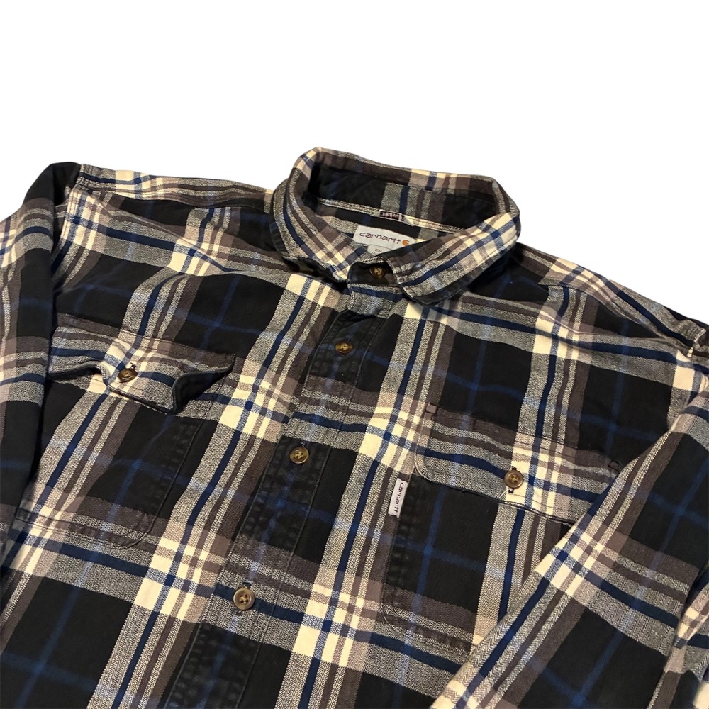 Carhartt Mens Blue Plaid Flannel Button Down Shirt Original Fit 2XL